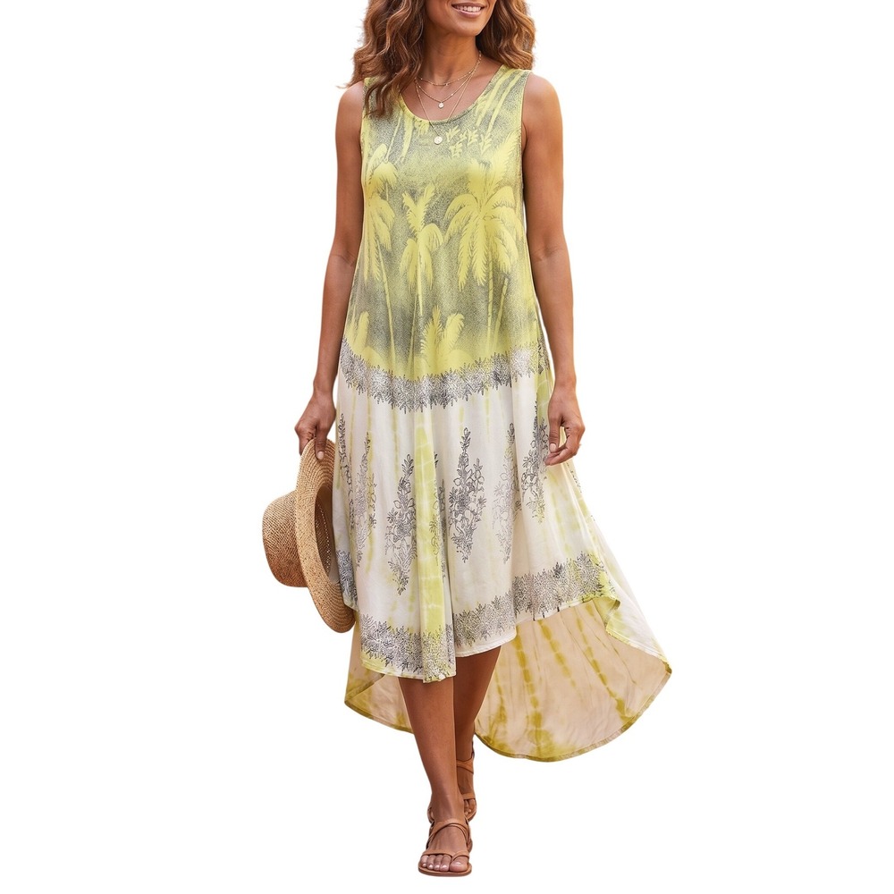 Womens Tropical Summer Sun Dress One‎ Size Viscose Boho Hippie Beach Resort